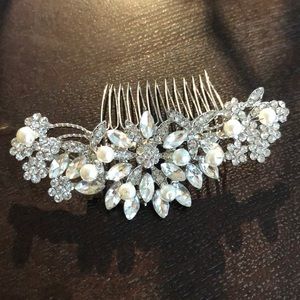 Wedding Hair Side Comb Silver Rhinestone Flower